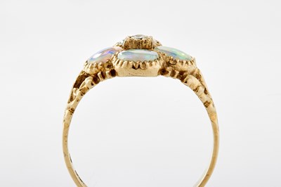 Lot 228 - AN 18CT GOLD OPAL AND DIAMOND BRACELET WITH MATCHING RING
