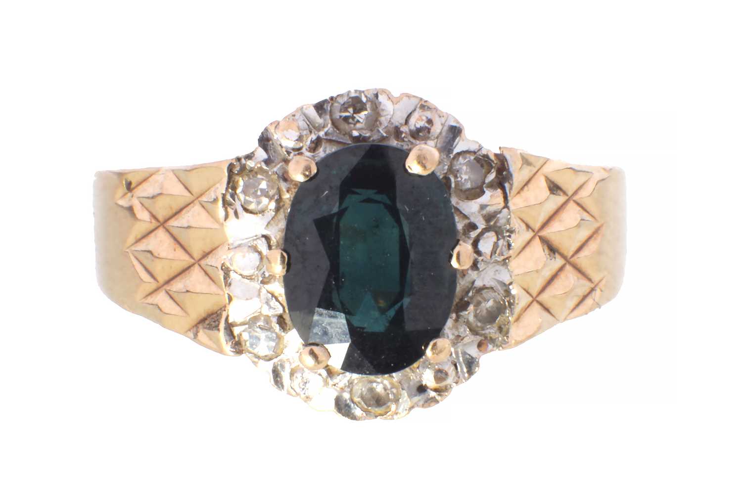 Lot 287 - A 9CT GOLD SAPPHIRE AND DIAMOND HALO RING