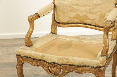 Lot 1207 - A FINE PAIR OF 18TH CENTURY CARVED GILTWOOD UPHOLSTERED ARMCHAIRS