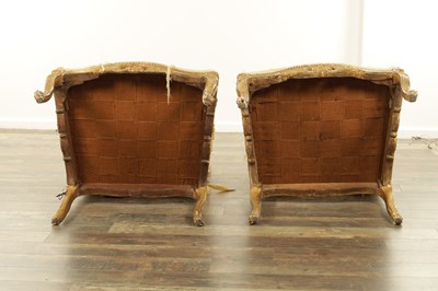 Lot 1207 - A FINE PAIR OF 18TH CENTURY CARVED GILTWOOD UPHOLSTERED ARMCHAIRS