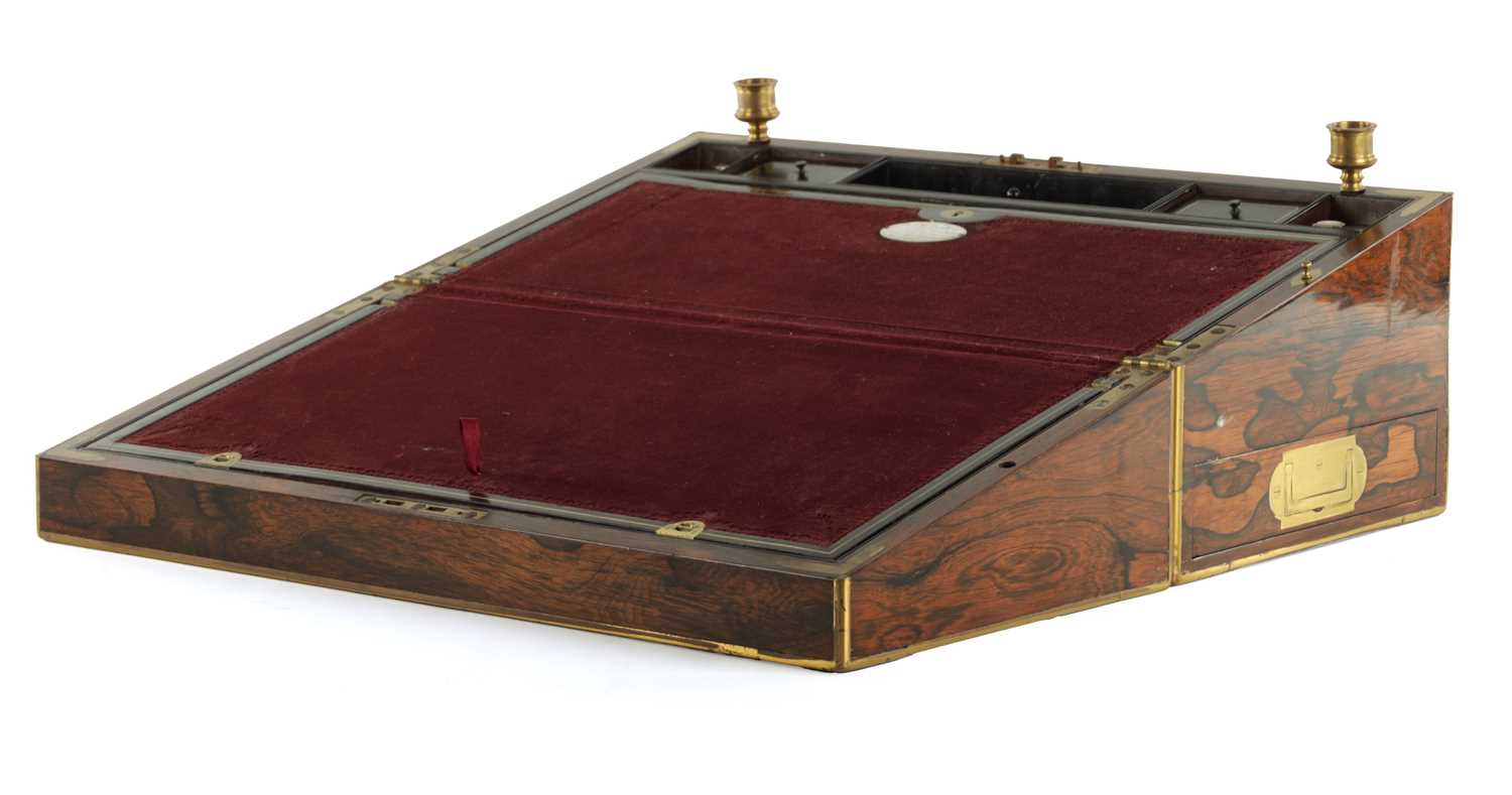 Lot 739 - A GOOD EARLY 19TH CENTURY FIGURED ROSEWOOD WRITING BOX