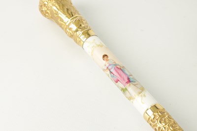 Lot 797 - A 9CT GOLD HANDLED PARASOL AND AN 18CT GOLD PLATED AND CERAMIC PARASOL