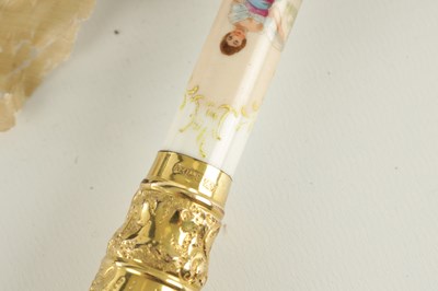 Lot 797 - A 9CT GOLD HANDLED PARASOL AND AN 18CT GOLD PLATED AND CERAMIC PARASOL