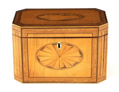 Lot A GEORGE III SALTINWOOD AND SHELL INLAID TEA CADDY