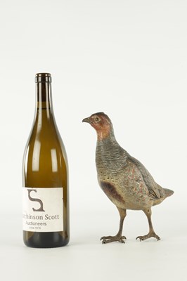 Lot 674 - FRANZ BERGMAN. A LATE 19TH CENTURY LIFE-SIZE COLD PAINTED BRONZE SCULPTURE OF A PARTRIDGE