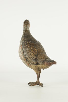 Lot 674 - FRANZ BERGMAN. A LATE 19TH CENTURY LIFE-SIZE COLD PAINTED BRONZE SCULPTURE OF A PARTRIDGE