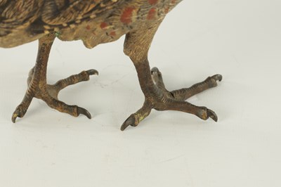 Lot 674 - FRANZ BERGMAN. A LATE 19TH CENTURY LIFE-SIZE COLD PAINTED BRONZE SCULPTURE OF A PARTRIDGE