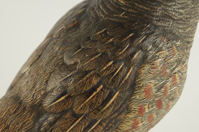 Lot 674 - FRANZ BERGMAN. A LATE 19TH CENTURY LIFE-SIZE COLD PAINTED BRONZE SCULPTURE OF A PARTRIDGE