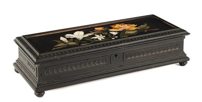 Lot A 19TH CENTURY EBONISED FLORENTINE PIETRA DURA MARBLE JEWELLERY CASKET