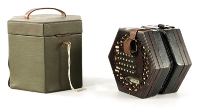 Lot 771 - A LATE 19TH CENTURY NICKEL BUTTONED CONCERTINA PROBABLY BY WHEATSTONE. No. 236