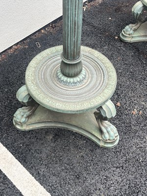 Lot 644 - A RARE PAIR OF EARLY 20TH CENTURY BRONZE COUNTRY HOUSE LAMP POSTS