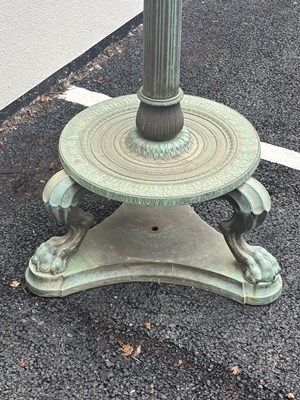 Lot 644 - A RARE PAIR OF EARLY 20TH CENTURY BRONZE COUNTRY HOUSE LAMP POSTS