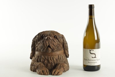 Lot 752 - A LARGE 19TH CENTURY BLACK FOREST CARVED LINDEN WOOD MUSICAL DOGS HEAD TABACCO BOX