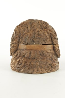 Lot 752 - A LARGE 19TH CENTURY BLACK FOREST CARVED LINDEN WOOD MUSICAL DOGS HEAD TABACCO BOX