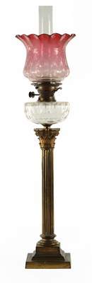 Lot A 19TH CENTURY BRASS CORINTHIAN COLUMN OIL LAMP