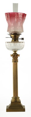Lot A 19TH CENTURY BRASS CORINTHIAN COLUMN OIL LAMP