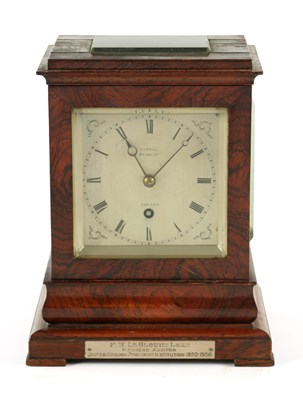 Lot ROWELL, OXFORD. A SMALL MID-19TH CENTURY ROSEWOOD FUSEE LIBRARY CLOCK