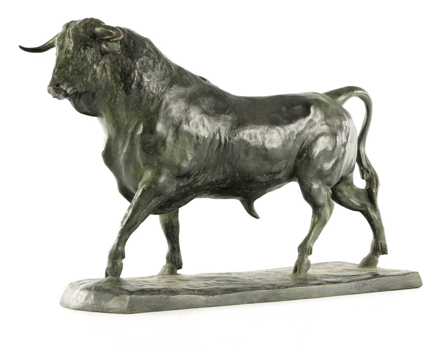 Lot 691 - ATT. MARIANO BENLLIURE. A LARGE EARLY 20TH CENTURY PATINATED BRONZE SCULPTURE OF A SPANISH BULL DATED 1923