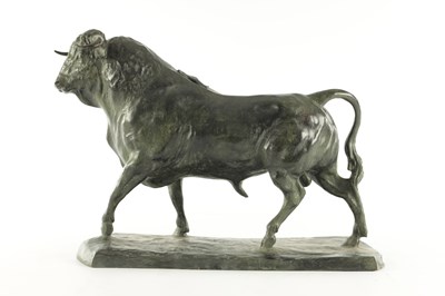 Lot 691 - ATT. MARIANO BENLLIURE. A LARGE EARLY 20TH CENTURY PATINATED BRONZE SCULPTURE OF A SPANISH BULL DATED 1923