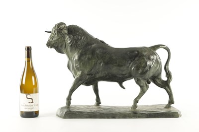 Lot 691 - ATT. MARIANO BENLLIURE. A LARGE EARLY 20TH CENTURY PATINATED BRONZE SCULPTURE OF A SPANISH BULL DATED 1923