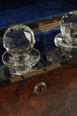 Lot 705 - A 19TH CENTURY BUR WALNUT LIDDED DECANTER BOX