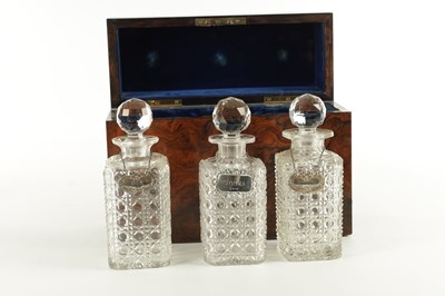 Lot 705 - A 19TH CENTURY BUR WALNUT LIDDED DECANTER BOX