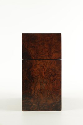 Lot 705 - A 19TH CENTURY BUR WALNUT LIDDED DECANTER BOX