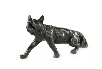 Lot A JAPANESE MEIJI PERIOD BRONZE SCULPTURE OF A WOLF