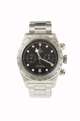Lot 330 - A GENTLEMAN'S STEEL TUDOR BLACK BAY CHRONOGRAPH WRISTWATCH