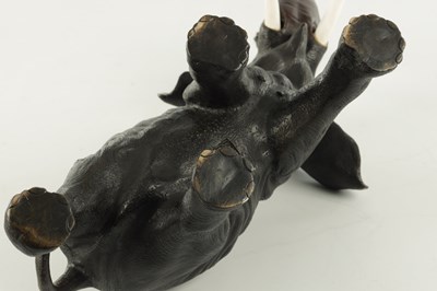 Lot 47 - A PAIR OF JAPANESE MEIJI PERIOD PATINATED BRONZE SCULPTURES