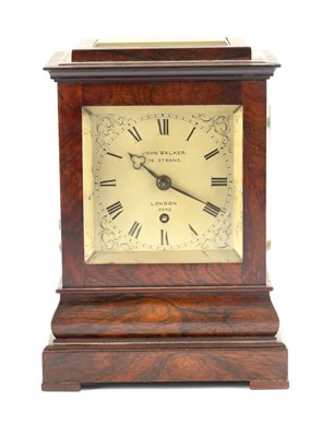 Lot JOHN WALKER, LONDON. A SMALL MID 19TH CENTURY ENGLISH ROSEWOOD FUSEE LIBRARY CLOCK
