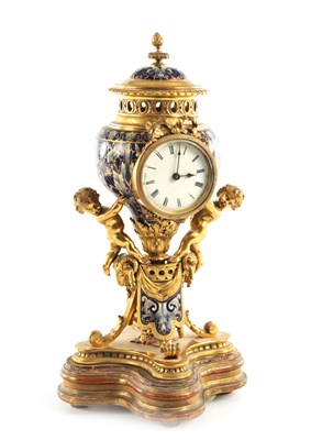 Lot A LATE 19TH CENTURY FRENCH ORMOLU AND CHAMPLEVE ENAMEL MANTEL CLOCK