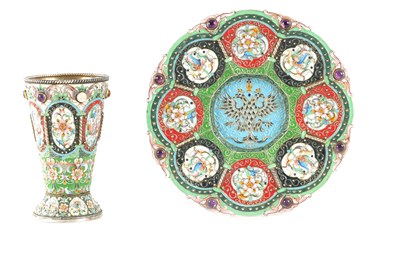 Lot AN EARLY 2OTH CENTURY RUSSIAN SILVER AND CLOISONNÉ CUP AND SAUCER