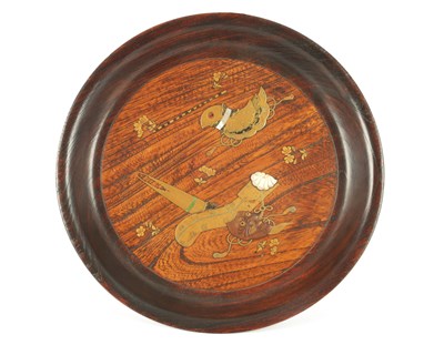 Lot A JAPANESE MEIJI PERIOD ELM AND SHIBAYAMA INLAID HANGING PLATE