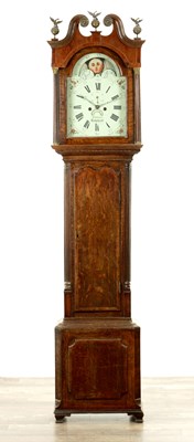 Lot 221 - ROBERTS, HOLYHEAD. A LATE 18TH CENTURY 13’ PAINTED DIAL MOON ROLLER 8 DAY LONGCASE CLOCK