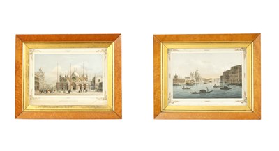 Lot 851 - A PAIR OF VENETIAN PRINTS IN GLAZED MAPLE FRAMES