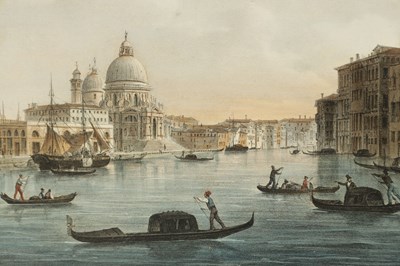 Lot 851 - A PAIR OF VENETIAN PRINTS IN GLAZED MAPLE FRAMES