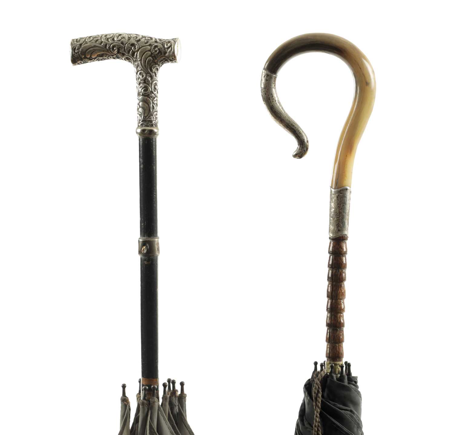 Lot 820 - TWO 19TH CENTURY SILVER MOUNTED PARASOLS