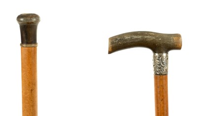 Lot TWO 19TH CENTURY HORN HANDLED MALLACCA WALKING STICKS