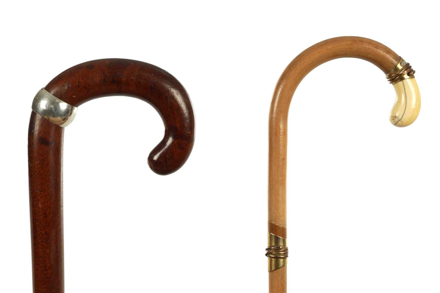 Lot 384 - TWO 19TH CENTURY HOOK HANDLE WALKING STICKS