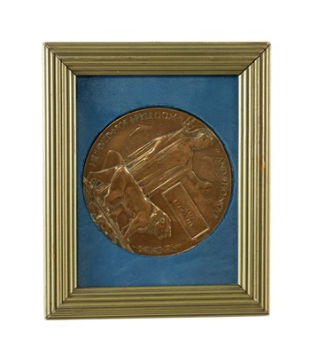 Lot 491 - WWI MEMORIAL PLAQUE ‘DEAD MAN’S PENNY’