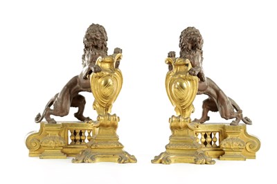 Lot 623 - A PAIR OF LATE 19TH CENTURY FRENCH BRONZE AND ORMOLU CHENETS