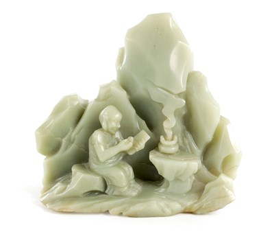 Lot 180 - A 19TH CENTURY CHINESE GREEN JADE FIGURAL SCULPTURE