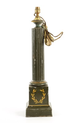 Lot 685 - A 20TH CENTURY FRENCH PAINTED WOOD AND BRASS TABLE LAMP