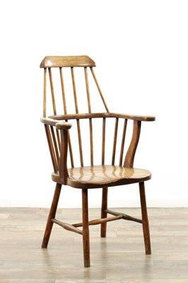 Lot 1156 - A RARE 18TH CENTURY SYCAMORE AND ASH WELSH STICK BACK CHAIR