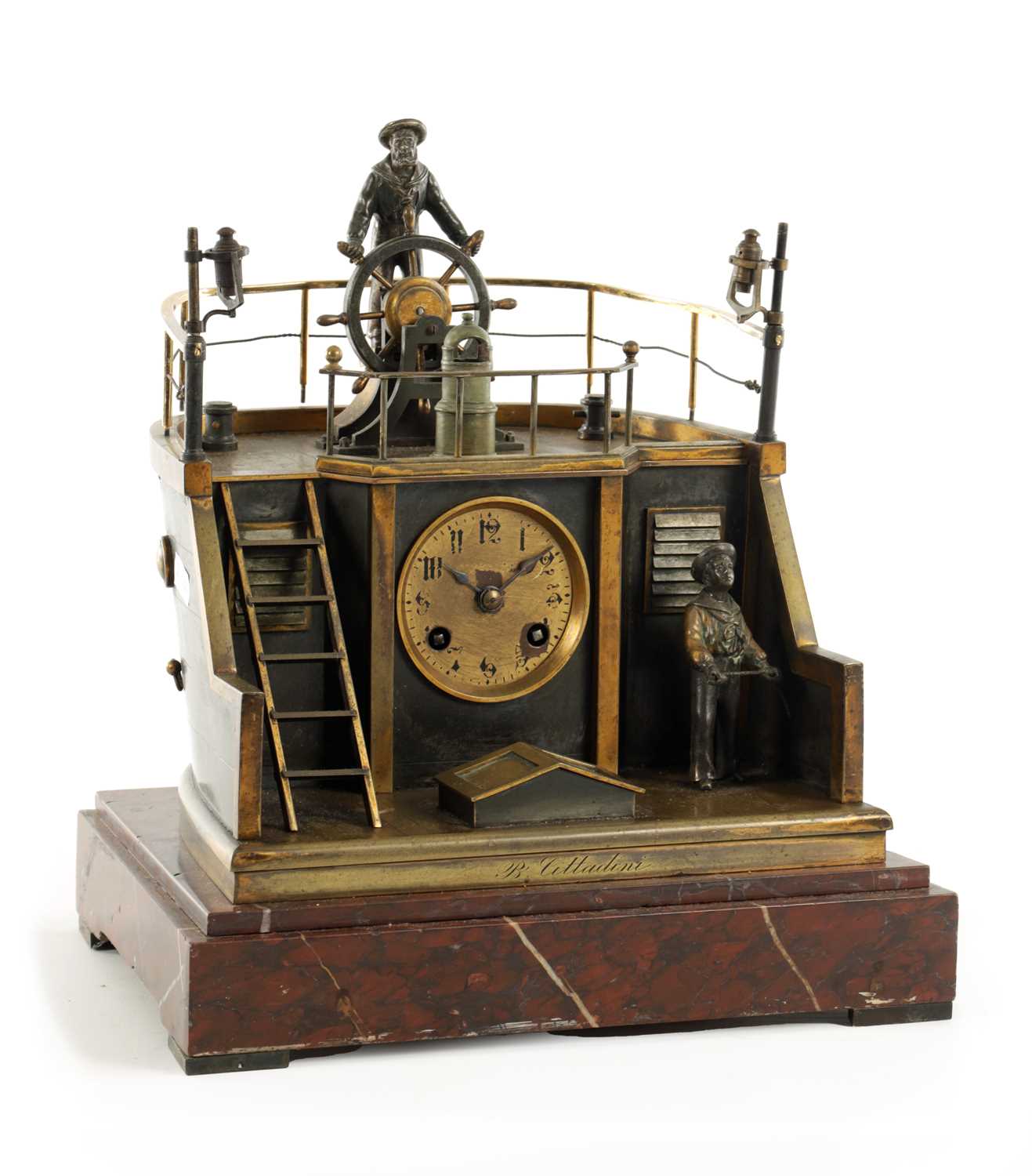 Lot 996 - GUILMET, PARIS. A LATE 19TH CENTURY FRENCH INDUSTRIAL AUTOMATION "HELMSMAN" TABLE CLOCK