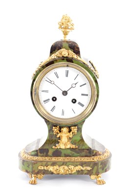 Lot 1101 - A LATE 19TH CENTURY FRENCH GREEN TORTOISESHELL AND GILT BRONZE MANTEL CLOCK