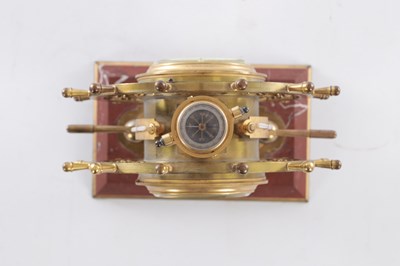 Lot 970 - A LATE 19TH CENTURY FRENCH INDUSTRIAL GILT BRASS AND ROUGE MARBLE MARITIME CLOCK COMPENDIUM