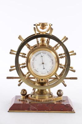 Lot 970 - A LATE 19TH CENTURY FRENCH INDUSTRIAL GILT BRASS AND ROUGE MARBLE MARITIME CLOCK COMPENDIUM