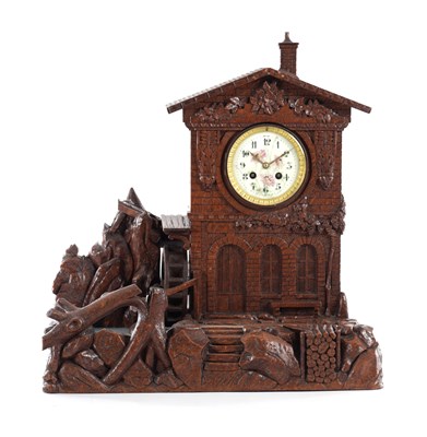 Lot 1097 - A LATE 19TH CENTURY BLACK FOREST CARVED WOOD WATER WHEEL AUTOMATON CLOCK